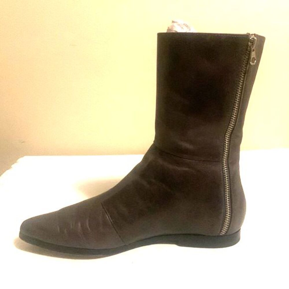 Women's Leather Gray Ankle Double Zip Boots Size 6.5 Minimalist Wardrobe Staple